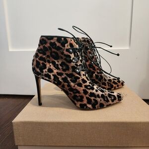 Francesco Russo Velvet Leopard Print Ankle Booties